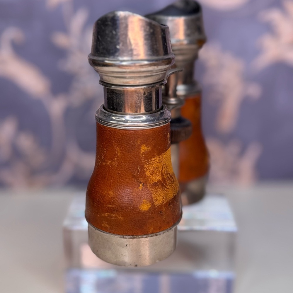 Antique Estate Brown Leather and Metal Opera Binoculars Made in France - Picture 9 of 13